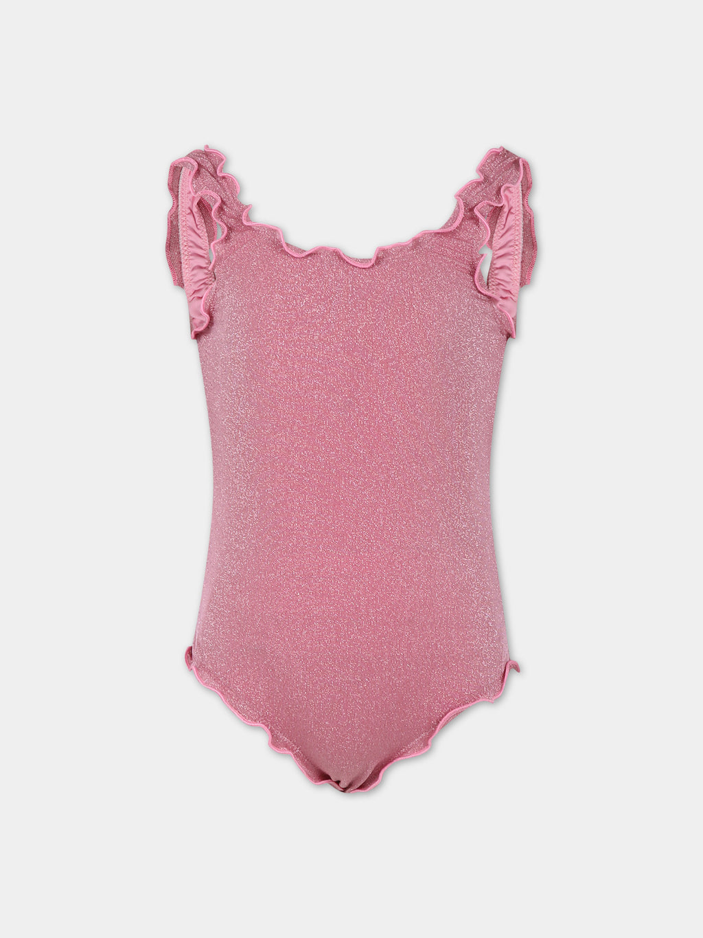 Costume intero fucsia per bambina con logo